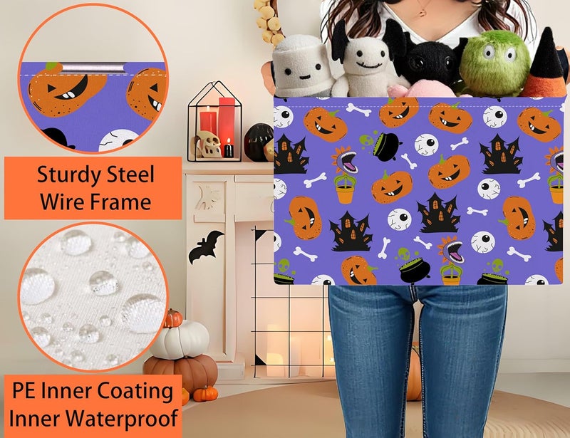 BOOHIT Large Halloween Themed Candy Gift Boo Basket for Kids Baby Personalized Adults Storage Bin Fall Decor(Castle Eye Pumpkin) - Image 3